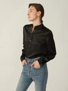 MOTF PREMIUM 100% MULBERRY SILK GRADE 6A 19MM BLOUSE - Black - View 8