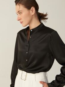 MOTF PREMIUM 100% MULBERRY SILK GRADE 6A 19MM BLOUSE - Black - View 9