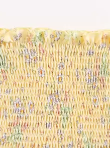 Breezaya 褶邊花卉抹胸短版上衣 - 黃色 - 查看 3