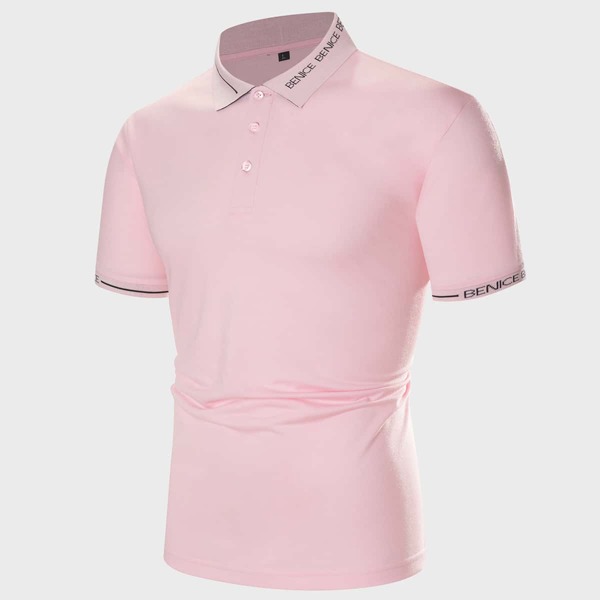 

Men Letter Graphic Polo Shirt, Baby pink