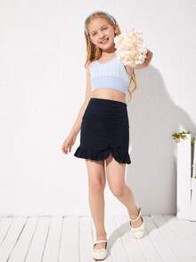 SHEIN تنورة بحافة مكشكش برباط مكشكش للبنات