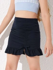 SHEIN تنورة بحافة مكشكش برباط مكشكش للبنات