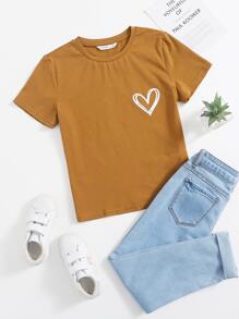 SHEIN Camiseta con estampado de corazón - Amarillo Mostaza - Ver 1