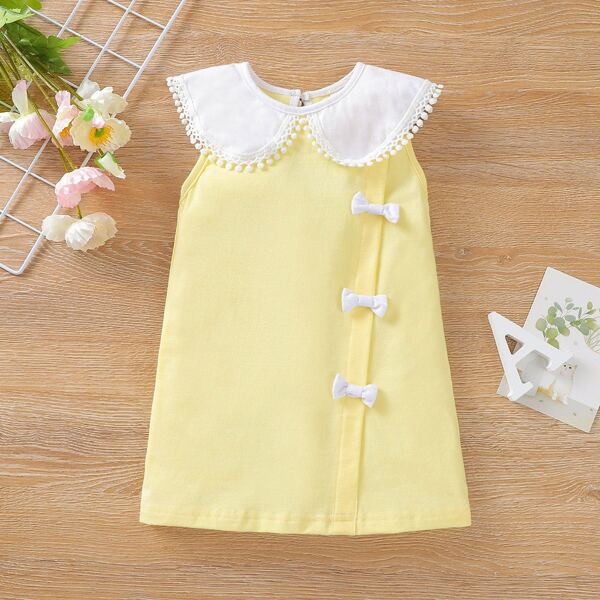 

Baby Girl Bow Front Contrast Peter Pan Collar Dress, Yellow