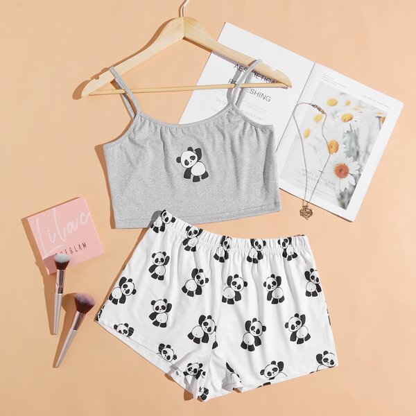 

Cartoon Panda Cami Pajama Set, Multicolor