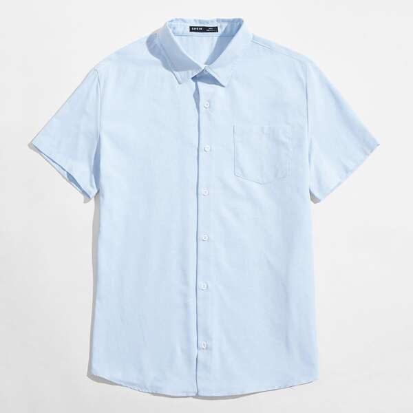 

Men Solid Button Up Shirt, Baby blue