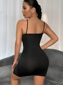 SHEIN SXY Contrast Mesh Slit Hem Dress