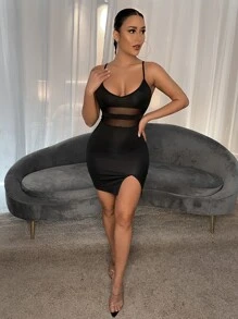 SHEIN SXY Contrast Mesh Slit Hem Dress