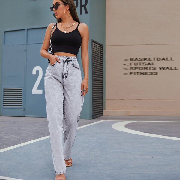 

High Waist Baggy Jeans, Light grey