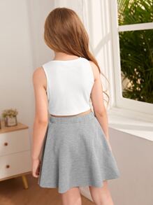 SHEIN Girls Solid Tank Top & Skirt Set - Multicolor - View 2