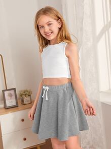 SHEIN Girls Solid Tank Top & Skirt Set - Multicolor - View 4