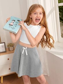 SHEIN Girls Solid Tank Top & Skirt Set - Multicolor - View 5