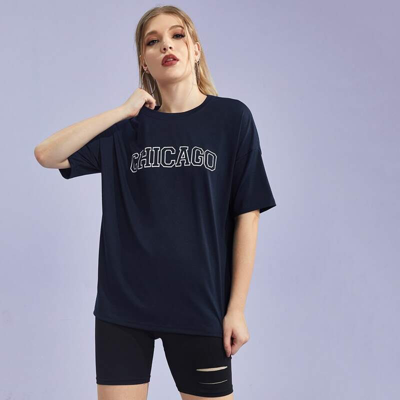 

Letter Drop Shoulder Tee, Navy blue