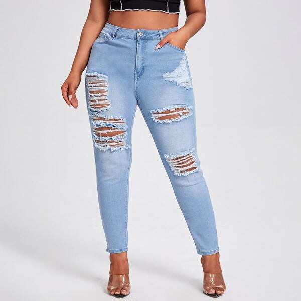 

Plus Ripped Detail Skinny Jeans, Light wash