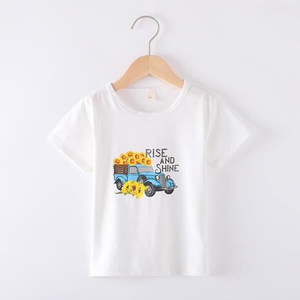 

Toddler Girls Slogan & Floral Print Tee, White
