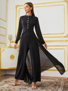 Modelyn Rhinestone Detail Jumpsuit With Skirt - Black - View 1