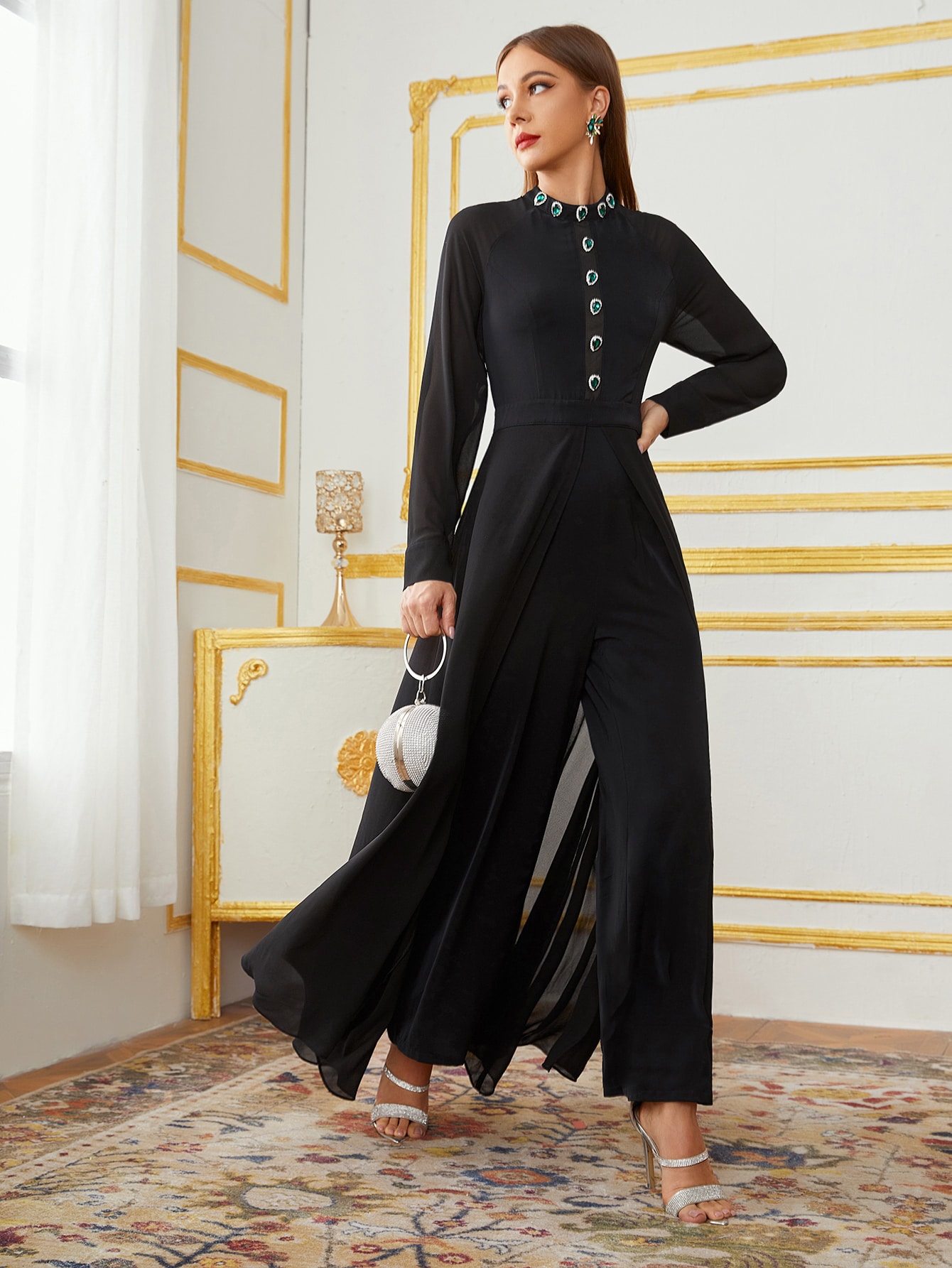 SHEIN Modely Rhinestone Detail Jumpsuit With Skirt SHEIN USA