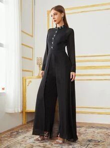 Modelyn Rhinestone Detail Jumpsuit With Skirt - Black - View 5