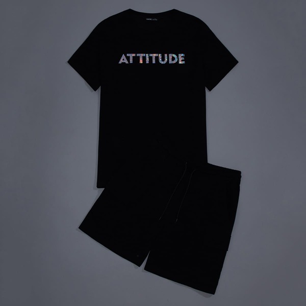 

Men Letter Graphic Tee & Flap Pocket Shorts Set, Black