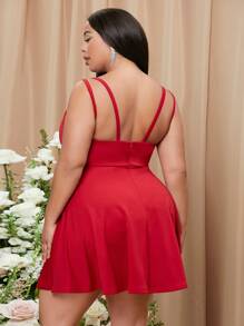 SHEIN Belle Plus Double Strap Dress - Red - View 2