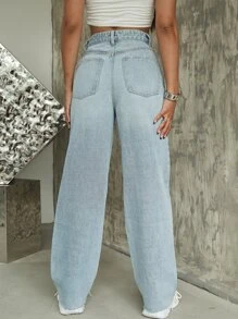 Jeans rotos de pierna ancha de cintura alta - Lavado ligero - Ver 2