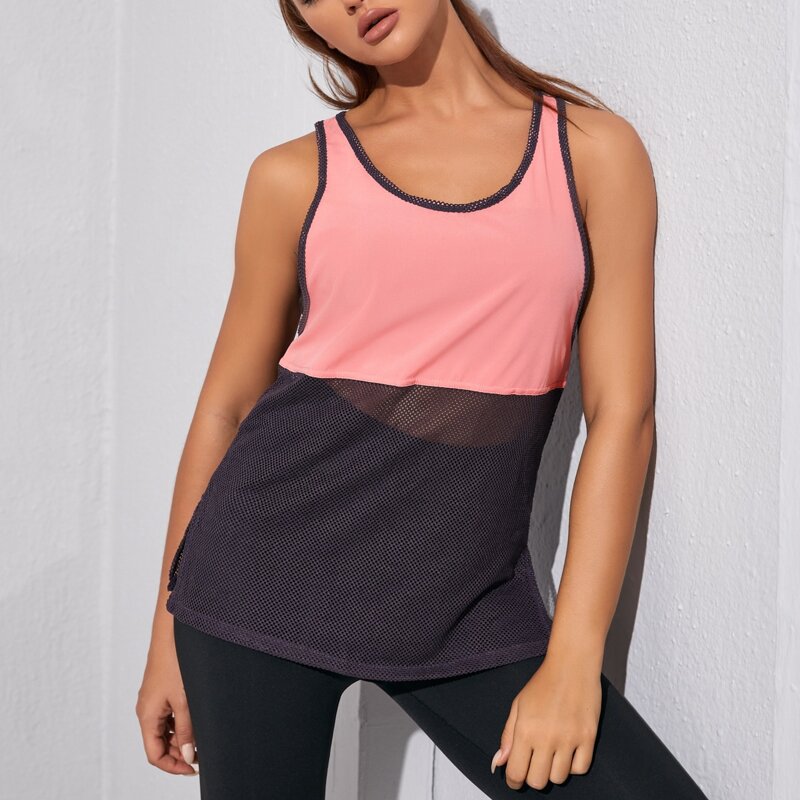 

Contrast Fishnet Spliced Sports Tank Top, Multicolor