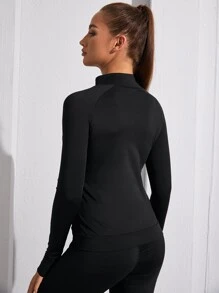 Yoga Basic Solid Zip Up Sports Jacket With Thumb Holes - Black - View 2