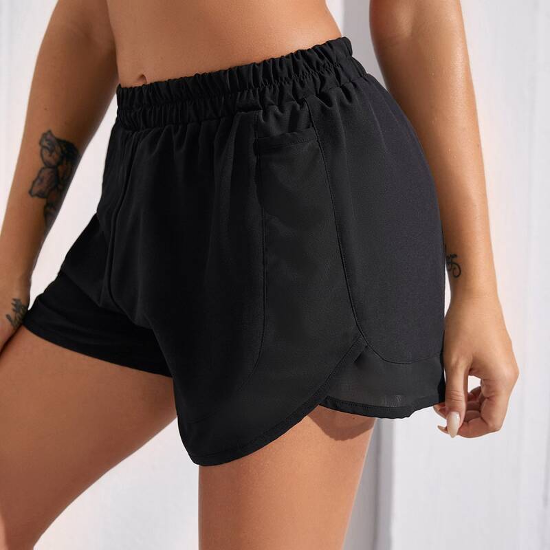 

Solid Contrast Mesh Sports Shorts, Black