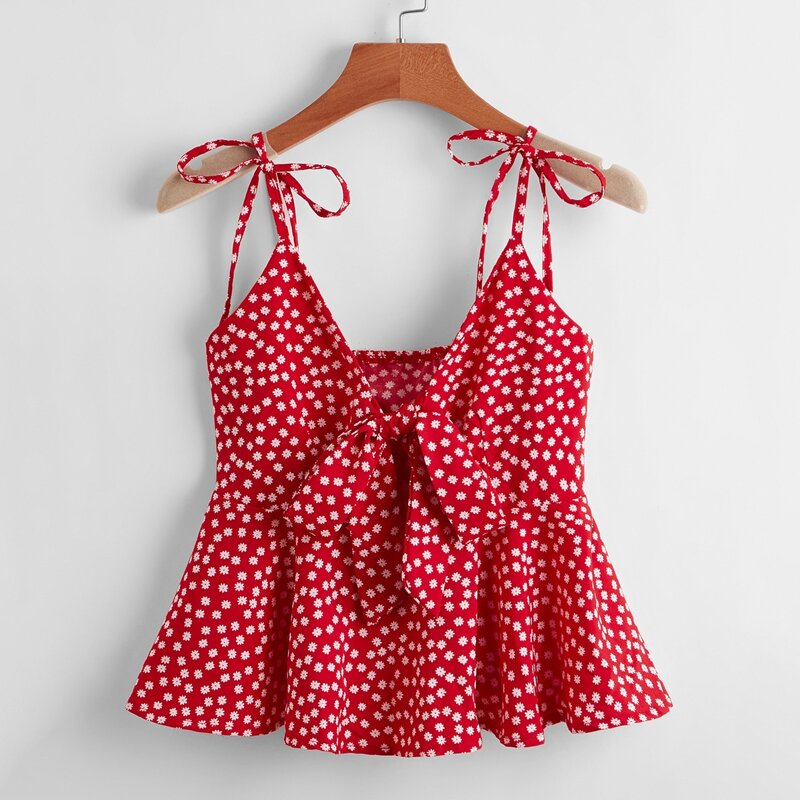 

Ditsy Floral Tie Shoulder Cami, Red