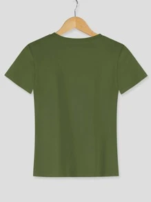 SHEIN LUNE Electrocardiogram Print Round Neck T-Shirt - Army Green - View 2