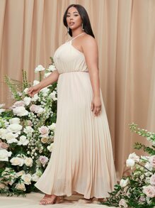 SHEIN Belle Vestidos Tallas Grandes Cinta Liso Elegante - Beis - Ver 3