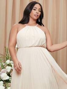 SHEIN Belle Vestidos Tallas Grandes Cinta Liso Elegante - Beis - Ver 4