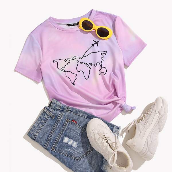 

Plus Tie Dye & Cartoon Graphic Tee, Multicolor