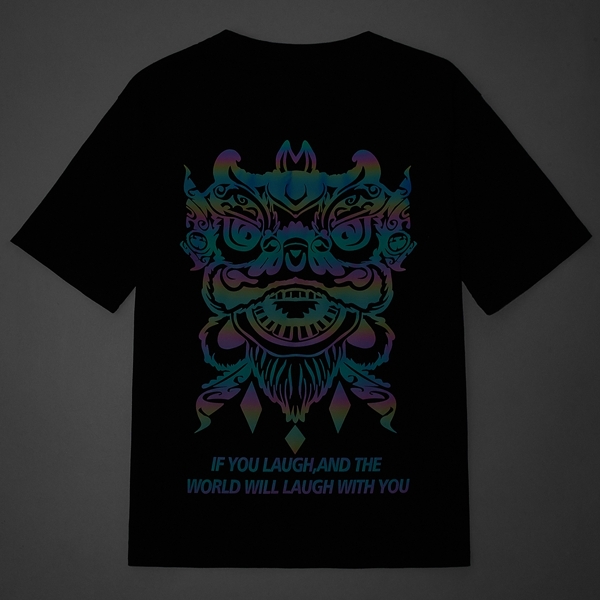 

Men Holographic Slogan and Graphic Print Top, Black