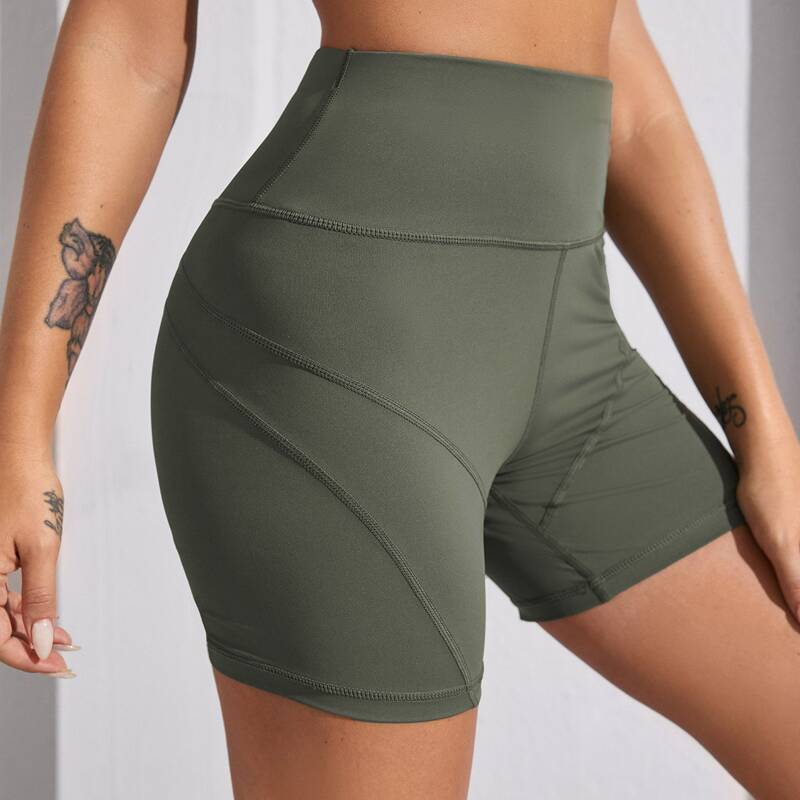 

Solid Wideband Waist Sports Shorts, Army green