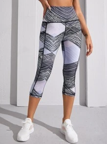 Easithlete Color-Block Stripe Sports Leggings & Phone Pocket Yoga Women Pants - Baby Blue - View 4