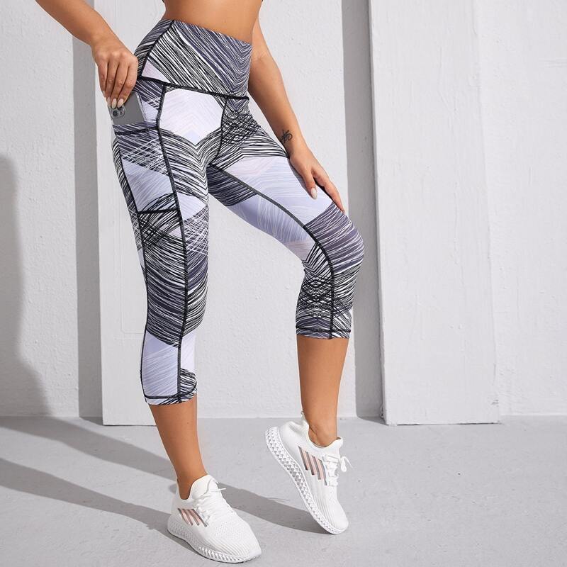 

Color-block Stripe Sports Leggings & Phone Pocket, Multicolor