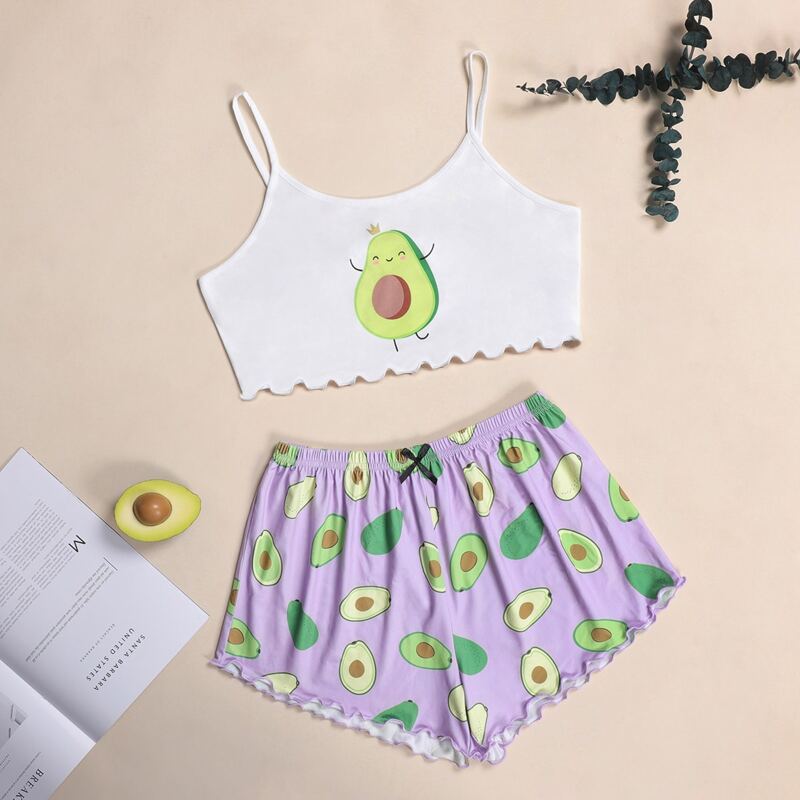 

Fruit Print Lettuce Trim PJ Set, Multicolor