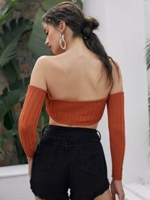 Off Shoulder Gathered Front Cover Up For Summer Beach Vacation - Burnt Orange - View 2