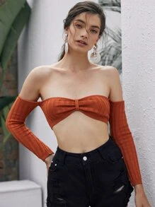 Off Shoulder Gathered Front Cover Up For Summer Beach Vacation - Burnt Orange - View 4