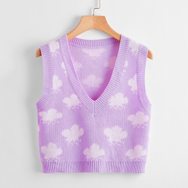 

Clouds Pattern Sweater Vest, Purple