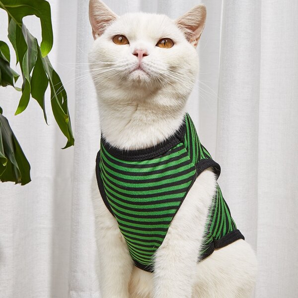 

Striped Pattern Pet Tank Top, Green