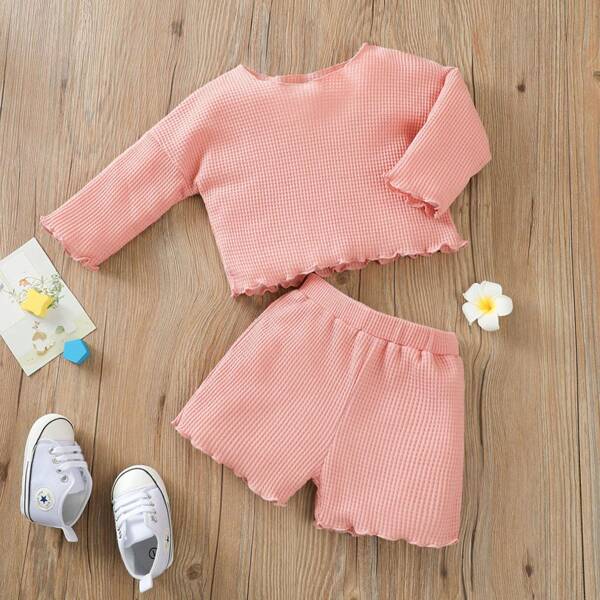 

Baby Girl Lettuce Trim Tee With Shorts, Baby pink