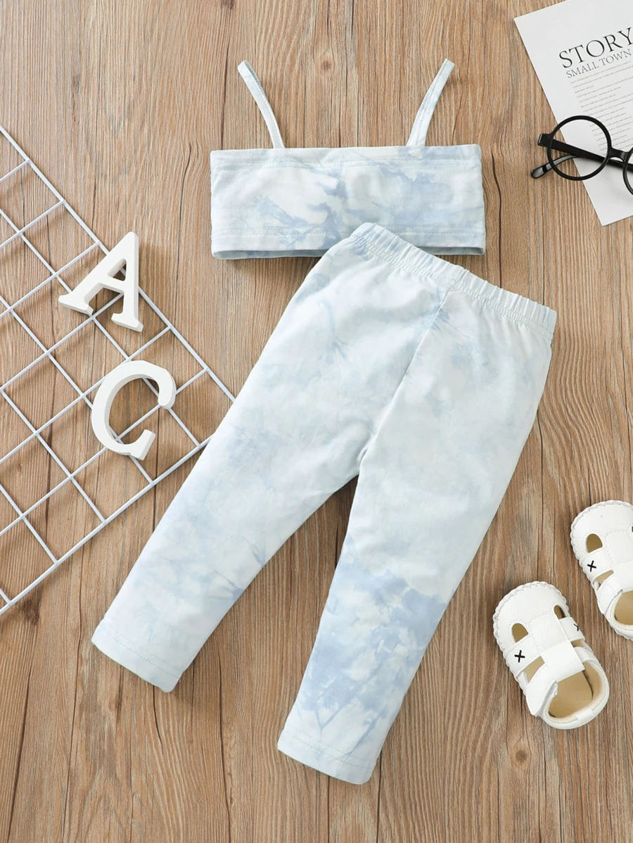 女婴紮染吊帶上衣和緊身褲