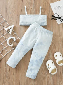 女婴紮染吊帶上衣和緊身褲