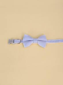 1pc Houndstooth Pattern Bow Pet Collar With Traction Buckle For Decoration - Blue - View 4