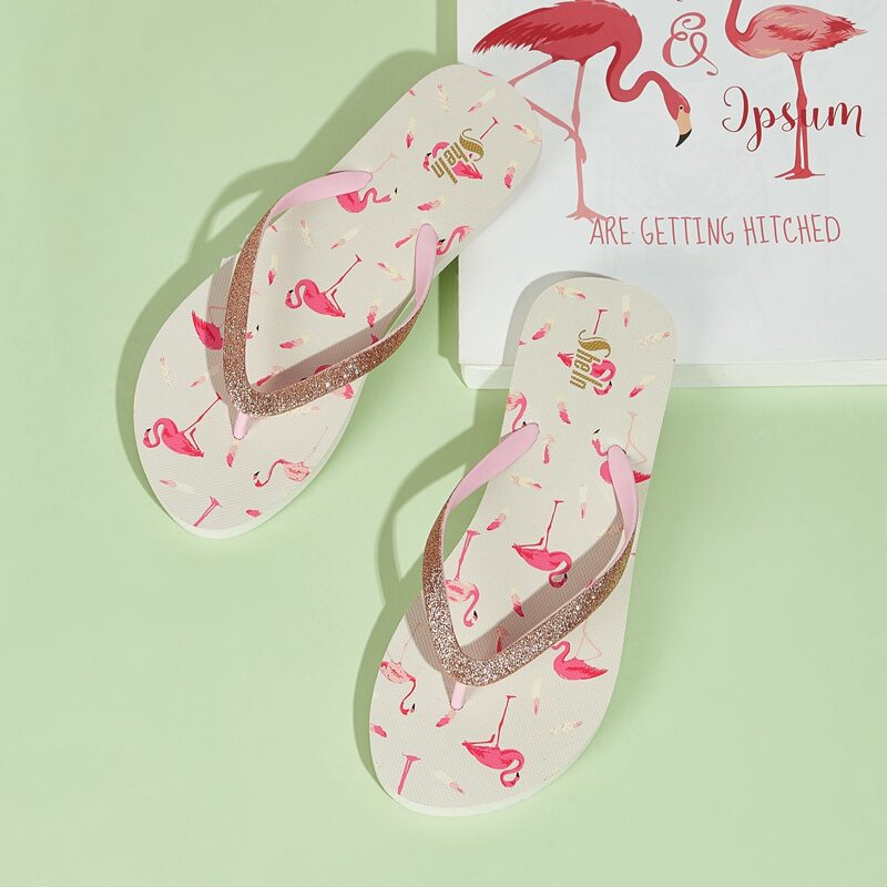 

Flamingo Graphic Sole Flip Flops, Pink