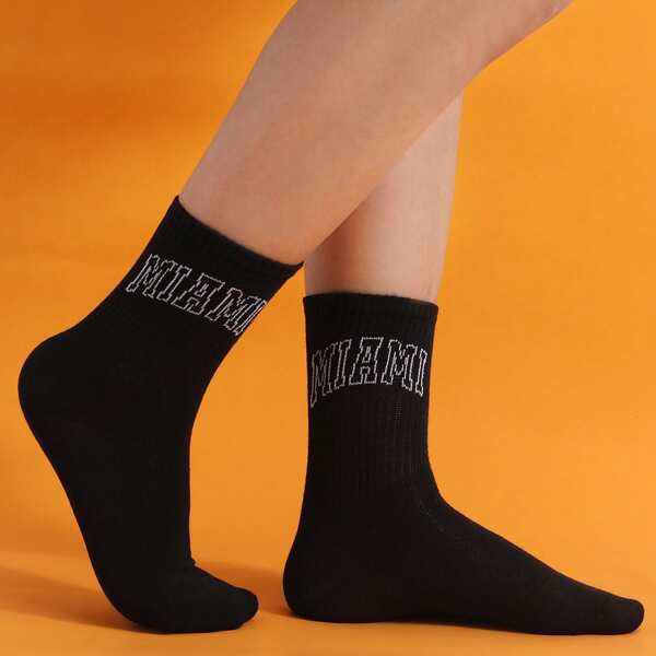 

Letter Graphic Crew Socks, Black