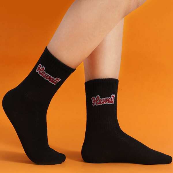 

Letter Graphic Crew Socks, Black