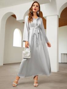 SHEIN Belle 亮片細節腰帶洋裝